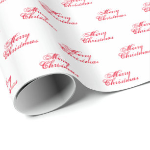 "Vrolijk Kerstfeest" - Rode letters, witte achterg Cadeaupapier