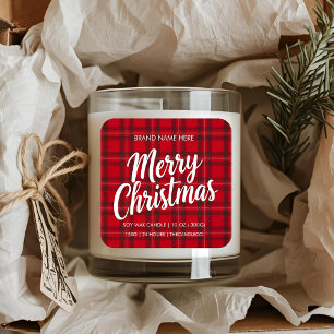 Vrolijk Kerstfeest Rode Plaid Kaars Sticker Vaka
