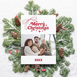 Vrolijk Kerstfeest rode strik retro foto kaart