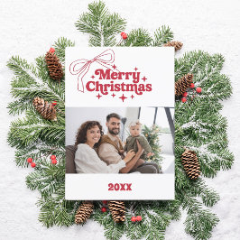 Vrolijk Kerstfeest rode strik retro foto kaart