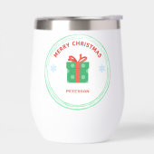 Vrolijk Kerstfeest rode tekst geschenkdoos op wit (Links)