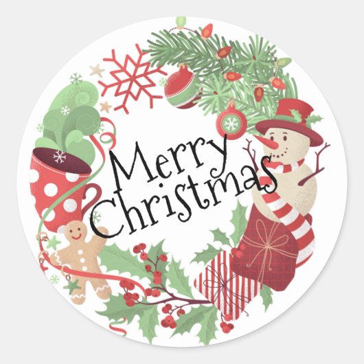 Vrolijk kerstfeest ronde sticker (Voorkant)