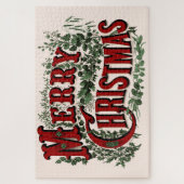 Vrolijk kerstfeest - rood en groen legpuzzel (Verticaal)