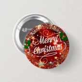 Vrolijk kerstfeest, rood, glitter en shine, ronde button 5,7 cm (Voorkant /achterkant)