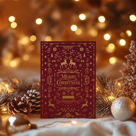 Vrolijk Kerstfeest Rood & Goud Classic Folie Feestdagenkaart