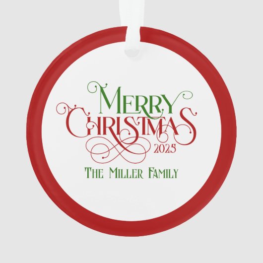 Vrolijk Kerstfeest Rood Groen Feestelijke Retro Ty Ornament (achterkant)