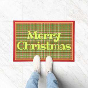 Vrolijk Kerstfeest Rood Groen Plakken Ontwerp Deurmat
