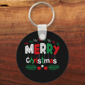 Vrolijk Kerstfeest Rood Groen Wit Sleutelhanger (Voorkant)