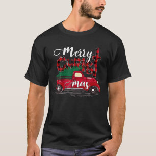 Vrolijk kerstfeest, rood kerst met kerstbomen t-shirt