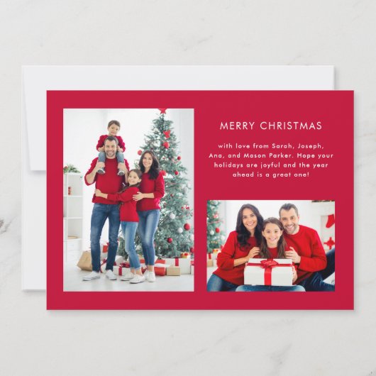 Vrolijk kerstfeest | Rood modern fotoraster Feestdagenkaart (Achterkant)