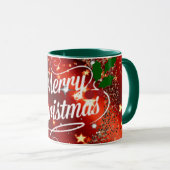 Vrolijk kerstfeest, rood ontwerp voor feestdagen mok (Voorkant rechts)