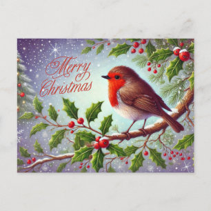 Vrolijk Kerstfeest Rood Robin en bessen Feestdagenkaart