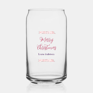 vrolijk kerstfeest rood roze glitters lijnen naam blikvorm glas
