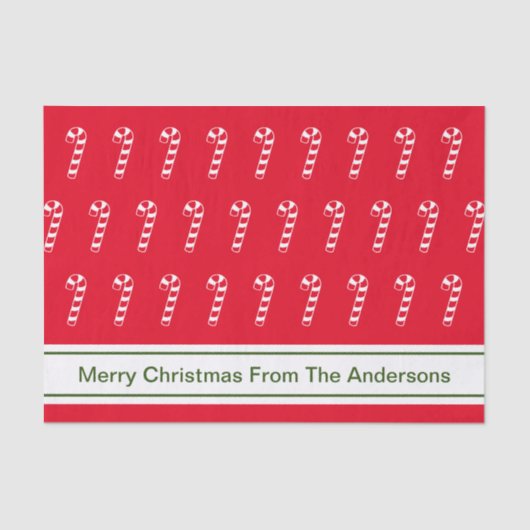 Vrolijk Kerstfeest Rood & Wit Candy Canes Van Naam Tissuepapier (Voorkant)