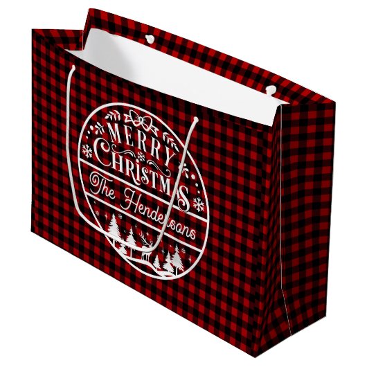 Vrolijk Kerstfeest Rood & Zwart Buffalo Plaid Cust Groot Cadeauzakje (Voorkant Gekanteld)