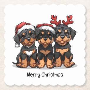Vrolijk Kerstfeest Rottweiler Dog Santa Kartonnen Onderzetters