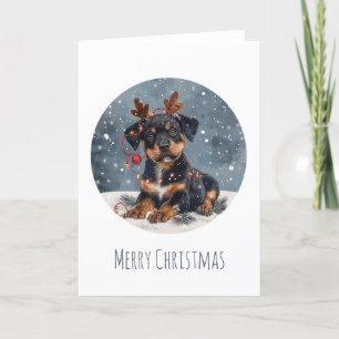 Vrolijk Kerstfeest Rottweiler Hondenrendier Feestdagen Kaart