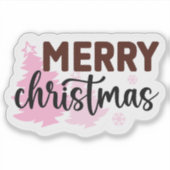 Vrolijk Kerstfeest Roze Boom Vakantie Sticker (Voorkant)
