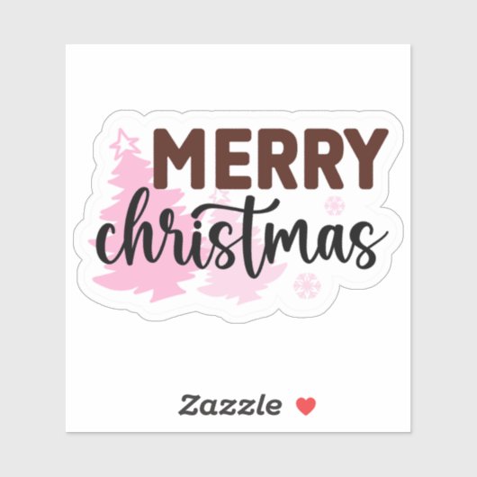 Vrolijk Kerstfeest Roze Boom Vakantie Sticker (Vel)