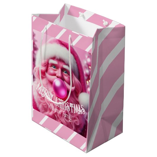 Vrolijk Kerstfeest Roze Bubble Gum | Aangepaste be Medium Cadeauzakje (Achterkant Gekanteld)