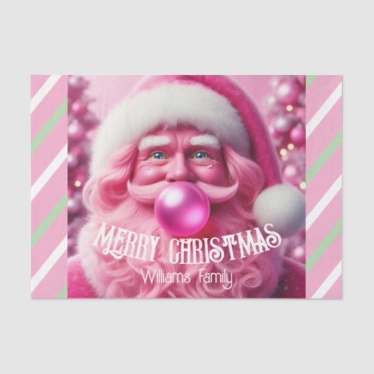 Vrolijk Kerstfeest Roze Bubble Gum | Aangepaste be Tissuepapier (Voorkant)