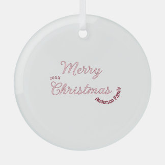 vrolijk kerstfeest roze familienaam 20xx pastel mo glas ornament