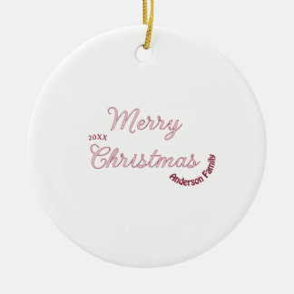 vrolijk kerstfeest roze familienaam 20xx pastel mo keramisch ornament