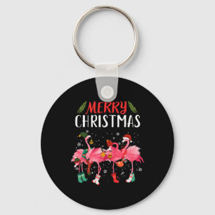 Vrolijk Kerstfeest Roze Flamingo Kerstboom Kerstmi Sleutelhanger