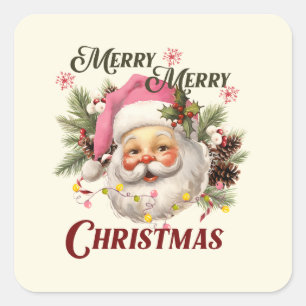 Vrolijk Kerstfeest - Roze Kerstman Vierkante Sticker