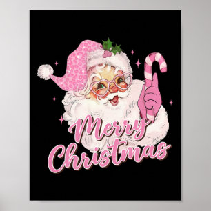 Vrolijk Kerstfeest Roze Sinterklaas Retro Xma Poster