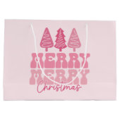 Vrolijk Kerstfeest - Roze Vakantie Ontwerp Groot Cadeauzakje (Achterkant)