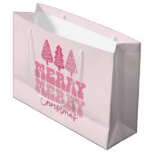 Vrolijk Kerstfeest - Roze Vakantie Ontwerp Groot Cadeauzakje (Voorkant Gekanteld)