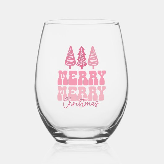 Vrolijk Kerstfeest - Roze Vakantie Ontwerp Wijnglas Zonder Voet (Voorkant)