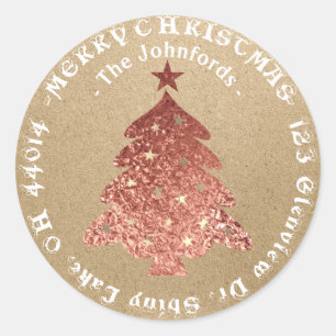 Vrolijk kerstfeest RSVP Roos Gold Kraft Rustic Ronde Sticker