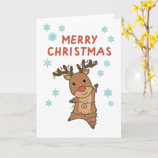 Vrolijk kerstfeest Rudolph Red Nose Reindeer Snow Kaart (Gele Bloem)