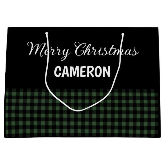 Vrolijk Kerstfeest Rustic Green & Black Buffalo Pl Groot Cadeauzakje (Voorkant)