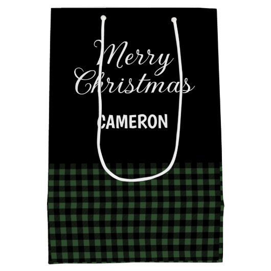 Vrolijk Kerstfeest Rustic Green & Black Buffalo Pl Medium Cadeauzakje (Achterkant)
