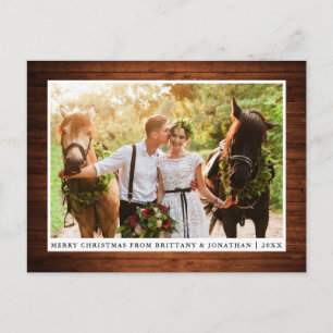 Vrolijk kerstfeest Rustic Wood Couple Foto Briefkaart