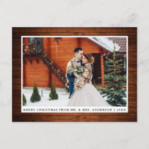 Vrolijk kerstfeest Rustic Wood Weddenfoto Briefkaart