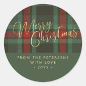 Vrolijk Kerstfeest rustiek geplakt rood groen goud Ronde Sticker (Voorkant)