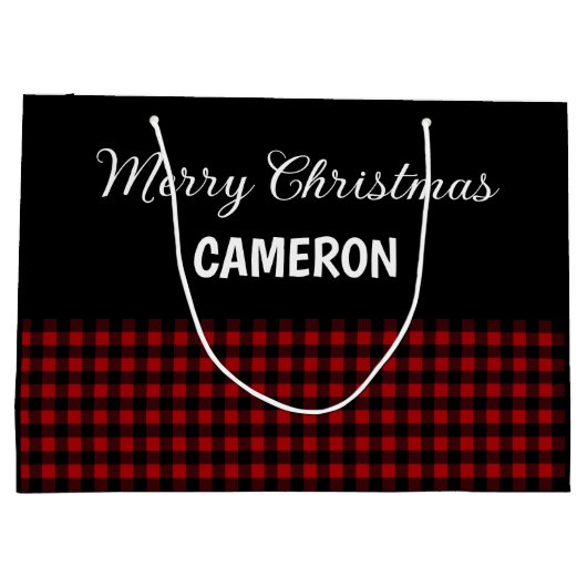 Vrolijk Kerstfeest Rustiek Rood & Zwart Buffalo Pl Groot Cadeauzakje (Achterkant)