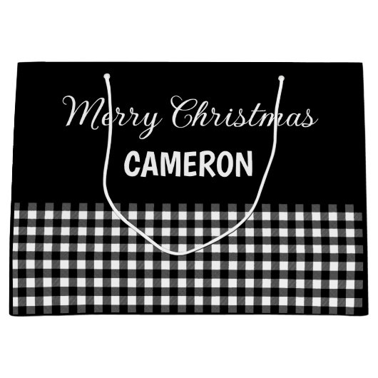 Vrolijk Kerstfeest Rustiek Zwart & Wit Buffalo Pla Groot Cadeauzakje (Voorkant)