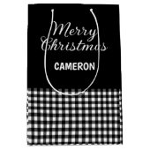 Vrolijk Kerstfeest Rustiek Zwart & Wit Buffalo Pla Medium Cadeauzakje (Voorkant)