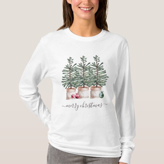 Vrolijk Kerstfeest Rustieke kerstbomen T-shirt (Voorkant)
