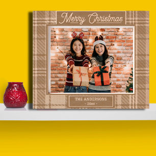 Vrolijk Kerstfeest rustieke vakantiefoto houten ge Gegraveerde Lijstjes