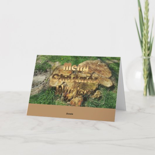 Vrolijk kerstfeest Rustisch hout - Trunk Grass Fot Feestdagen Kaart (Achterkant)
