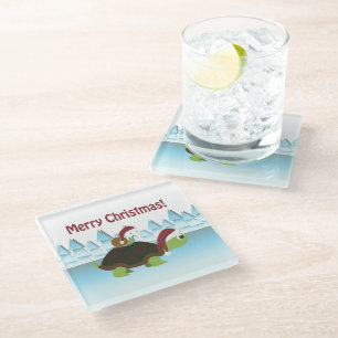 Vrolijk kerstfeest! San Turtle en Santa Snagel Glazen Onderzetter