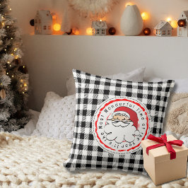 Vrolijk Kerstfeest Santa Cartoon Buffalo Plaid Kussen