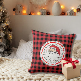 Vrolijk kerstfeest Santa Cartoon Red Buffalo Plaid Kussen