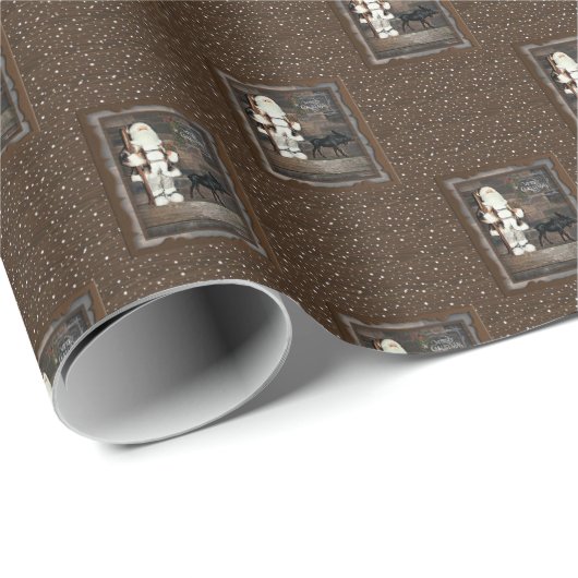 Vrolijk Kerstfeest - Santa en Moose - Bruin Cadeaupapier (Rol Hoek)